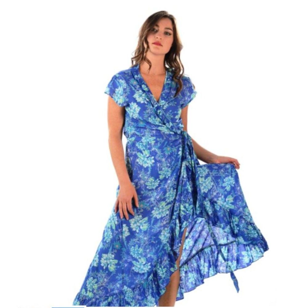 NWT Walker & Wade Voyager Ocean Blue Wrap Flowy Floral Dress XL